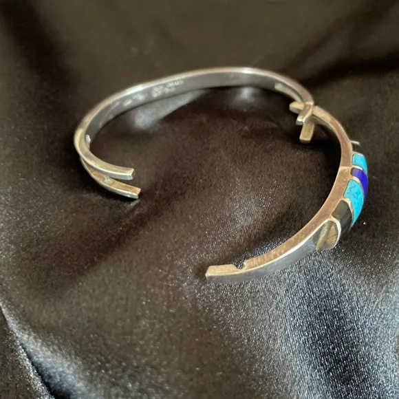 TAXCO MEXICO 925 Silver Bracelet with Turquoise and Onyx Inlay - Picture 2 of 3